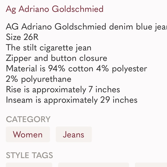 AG Adriano Goldschmied the stilt cigarette blue jean cotton blend size 26 - Picture 10 of 10